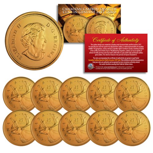 Canadian Caribou Quarter Collection - 24K Gold Plated (Set of 10)