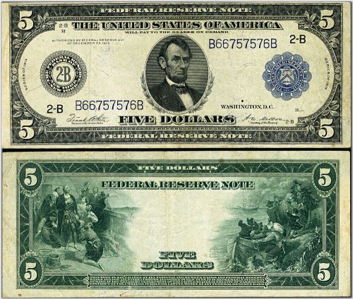 New York $5 Federal Reserve Note from 1914 in XF Condition