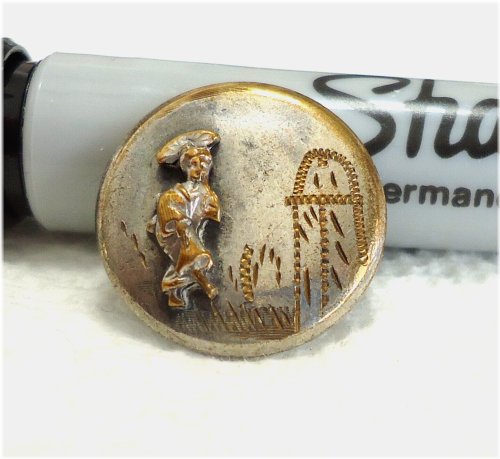 Oriental Lady Etched Metal Button