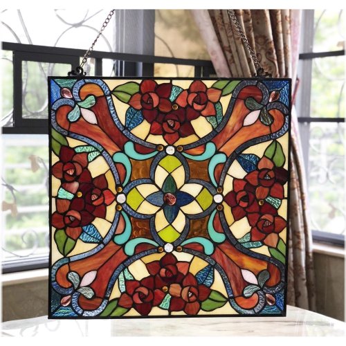 Victorian Tiffany Style Handcrafted Stained Glass Window Panel