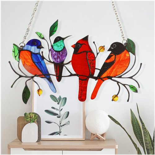 Branching Birds Stained Glass Window Decoration