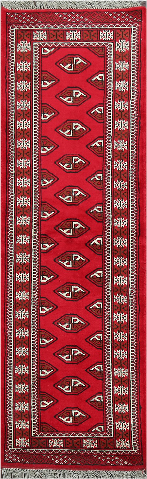 Red Geometric Bokhara Narrow Runner Rug