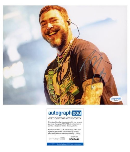 Authentic Autographed Post Malone Photo with ACOA Certification
