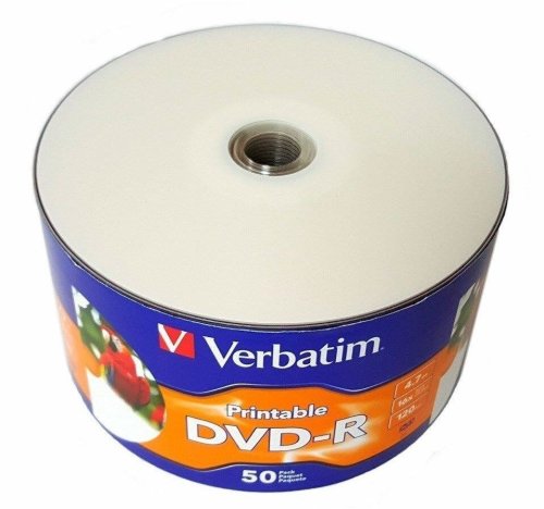 Verbatim Inkjet Printable DVD-R Discs (97167) - Pack of 100 Discs, 4.7GB, 16X Speed, White Surface