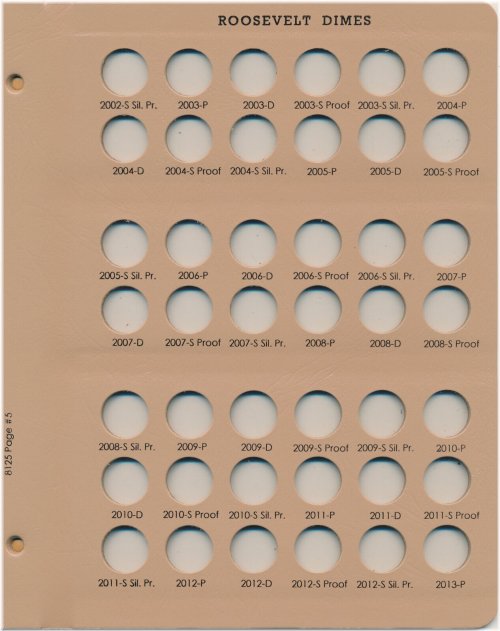 Dansco Roosevelt Dime Coin Album - Page 5 (2002S-2013P)