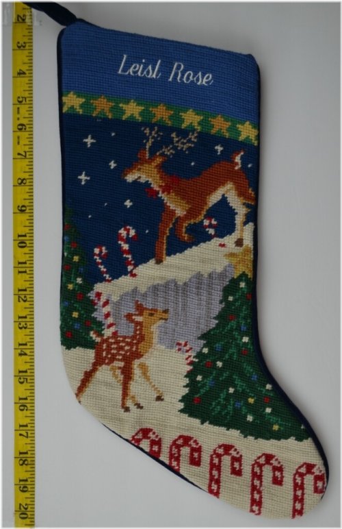 Reindeer Wool Needlepoint Christmas Stocking - Leisl Rose