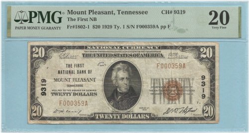 Mount Pleasant Series 1929-T1 $20 National Currency