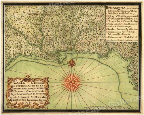 Gulf Coast Map of 1747 - Louisiana to Florida - 20x24