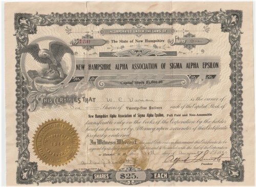 New Hampshire SAE 1926 Vintage Stock Certificate