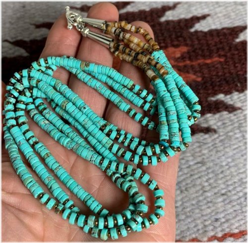 Turquoise Heishi Necklace with Southwest Tri-Strands