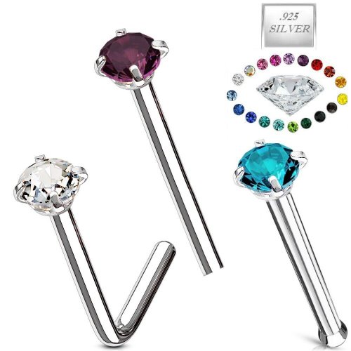 Sparkling Silver Nose Stud with CZ Accent