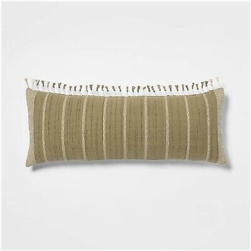 Moss Green Tassel Stripe Pillow