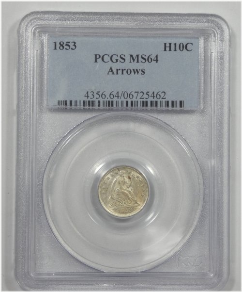 Silver Liberty Seated Half Dime (1853) - PCGS MS 64 with Arrows