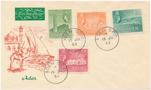 Aden 1953 Coronation Queen Elizabeth II First Day Cover with GPO Cancel Stamp Pack