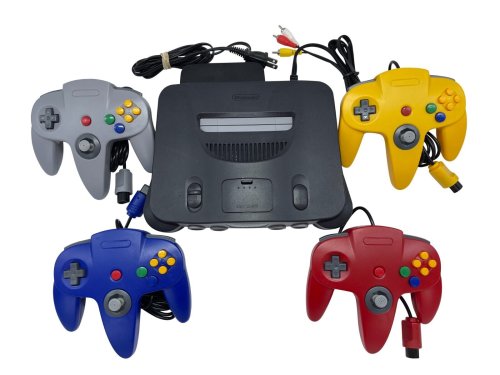 Retro Fun Bundle: N64 Console with 4 Controllers, Cords, and Cleaning