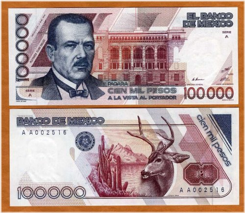 Mexican Pesos - 100,000 Denomination, 1988 Series