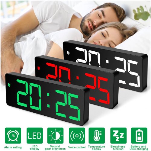 MirrorView Alarm Clock with USB Charging and Temperature Display