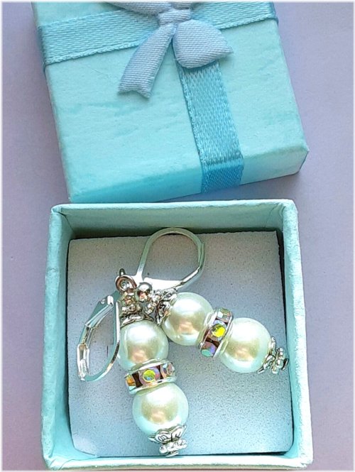 Crystal Pearl Leverback Earrings in Gift Box