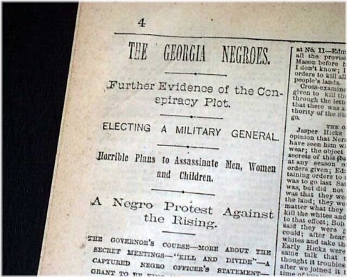 Georgia Black Uprising Insurrection Trial 1875 Newspaper Replica