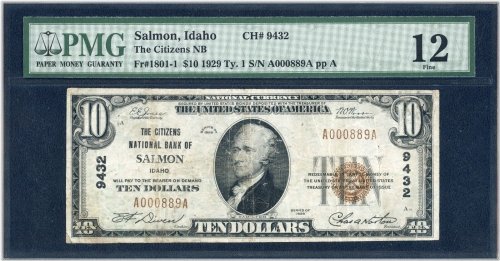 Salmon Idaho Citizens National Bank $10 Note (1929)