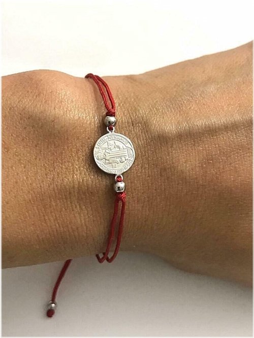 Sterling Silver Saint Benedict Red Cord Bracelet