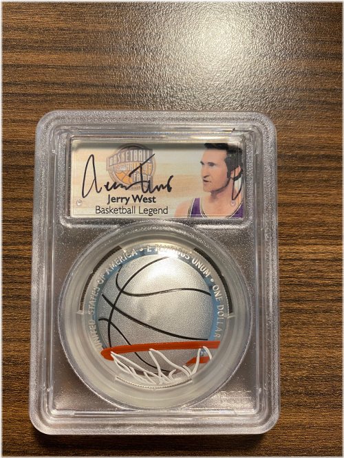2020-P Jerry West Signed Basketball HOF $1 Silver Coin PCGS PR70DCAM FDOI Lakers