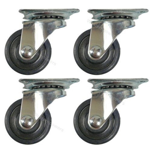 SwiftRoll Heavy Duty Rubber Casters with Top Plate Bearing - Set of 4