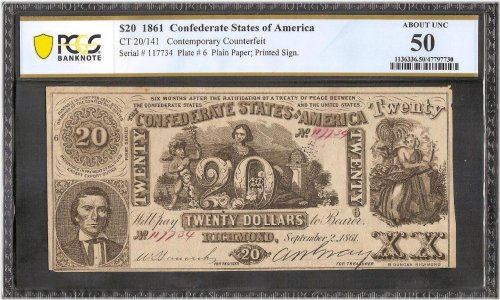 Civil War Era $20 Confederate States Counterfeit Note