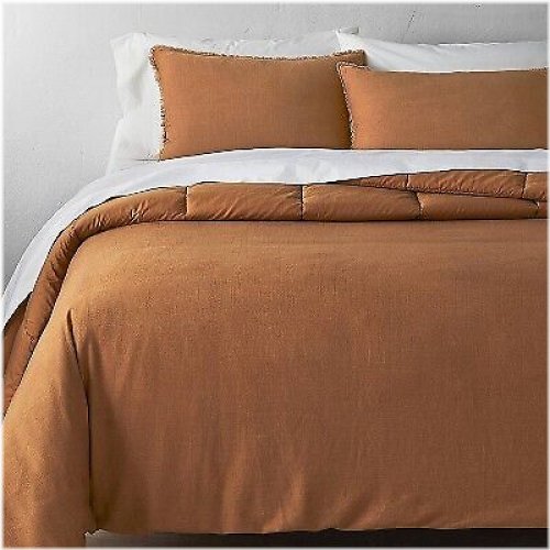 Warm Brown Linen Blend Comforter & Sham Set