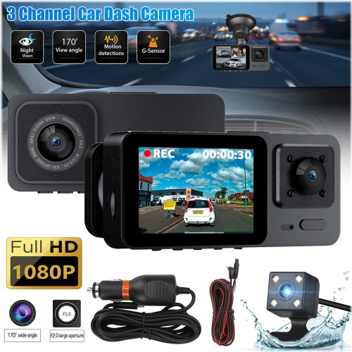 Triple Lens Vehicle Video Recorder with G-Sensor