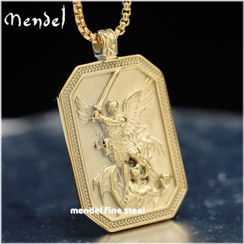 Saint Michael's Gold Medallion Pendant Necklace for Men