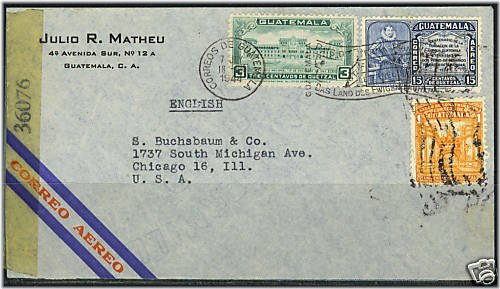 Guatemalan Airmail Censored Stamps 1944