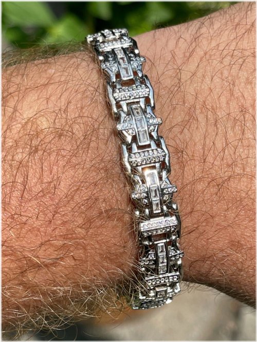 Silver Link Bracelet with Baguette CZ Accents