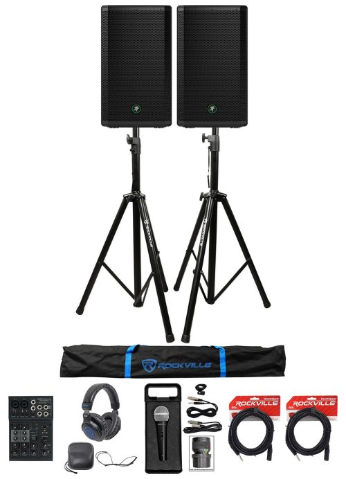 The Ultimate DJ Setup with Mackie Thrash212 Speakers, Mixer, Stands, Mic, and Headphones