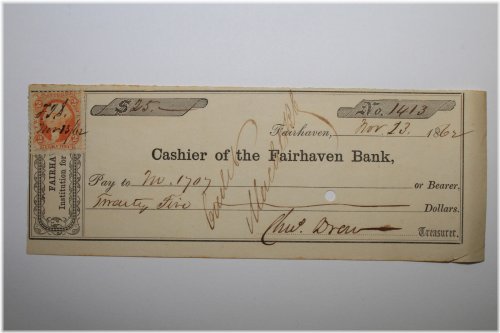 Fairhaven Bank Twenty-five Dollar 1862 Note Stamp