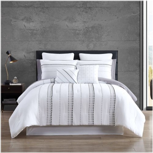 Delphi Stripe Comforter & Sheets Set - White/Gray