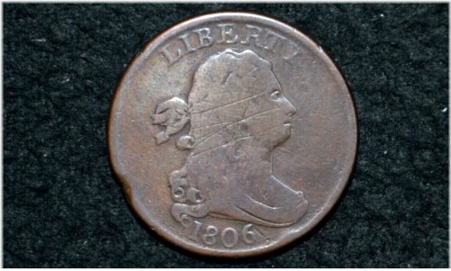 1806 Small 6 Draped Bust Half Cent - C1 Variety, VG Details