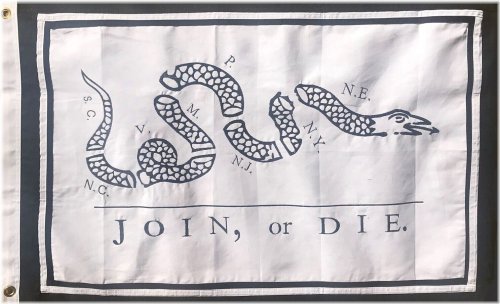 Revolutionary Era Cotton Flag - Join or Die by Ben Franklin