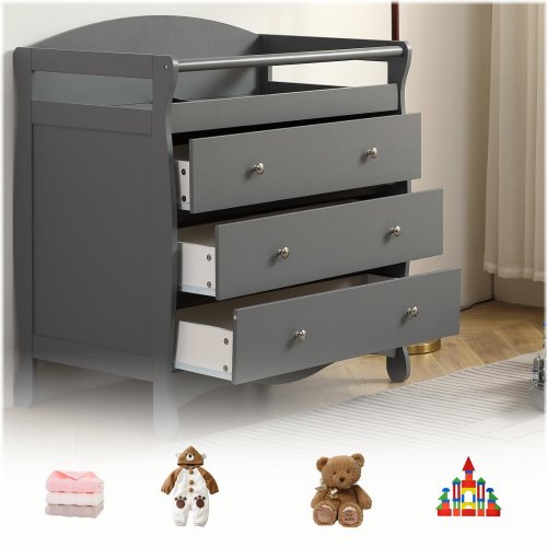 Gray Diaper Changing Station with 3 Drawers