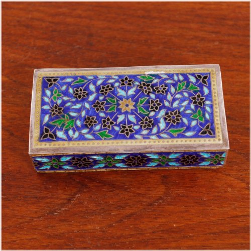 Gilded Enamel Sterling Silver Box with Foliate and Floral Design