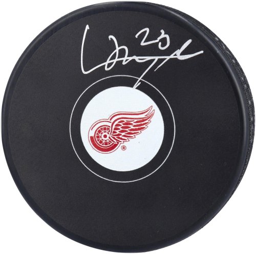 Lucas Raymond Autographed Red Wings Puck