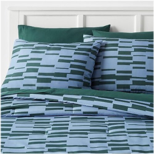 Foster Microfiber Reversible Bedding Set - Blue/Dark Green