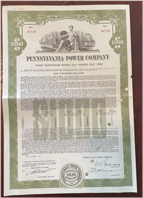 Power Bond Stock Certificate - 1962 Pennsylvania