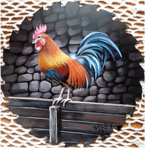 Rhode Island Red Rooster Fence Art by Local Artist