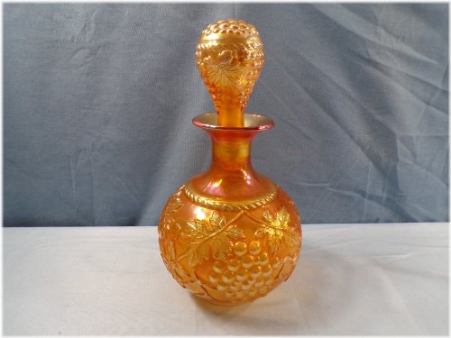 Marigold Carnival Glass Grape & Cable Cologne Bottle