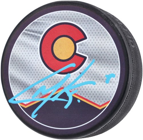Autographed Colorado Avalanche Reverse Retro Puck by Cale Makar