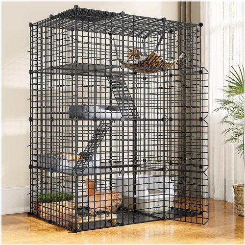 Feline Haven: 4-Tier Wire Enclosure with Hammock