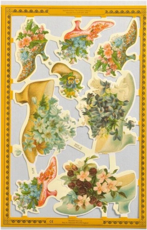 Victorian Shoe & Flower Die Cut Collectible - Mamelok Embossed English Scrap A172