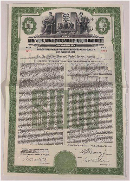 Green Bond Certificate of New York New Haven & Hartford Railroad Company