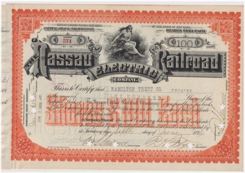 Nassau Electric Railroad Company Stock Certificate
